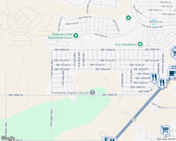 map of restaurants, bars, coffee shops, grocery stores, and more near 9606 Southwest 102nd Place in Ocala