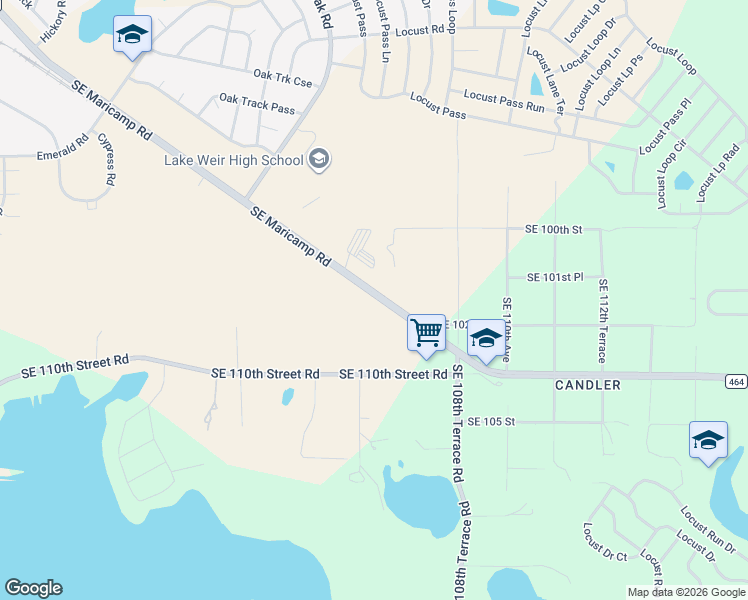 map of restaurants, bars, coffee shops, grocery stores, and more near 10522-10564 Southeast Maricamp Road in Ocala