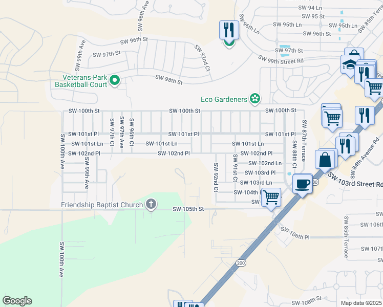 map of restaurants, bars, coffee shops, grocery stores, and more near 9401 Southwest 102nd Place in Ocala