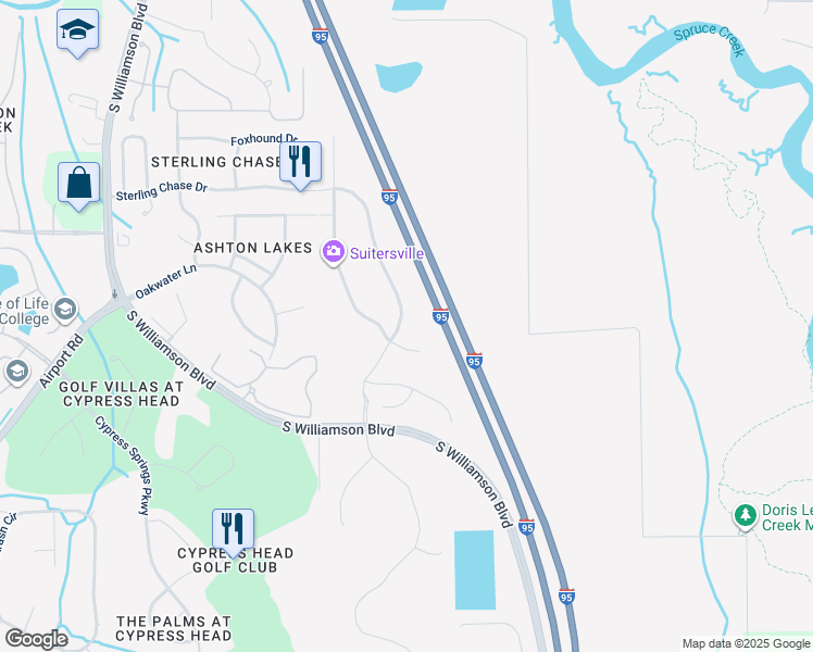 map of restaurants, bars, coffee shops, grocery stores, and more near 6279 Woodhaven Village Drive in Port Orange