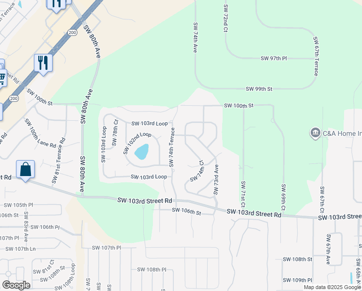 map of restaurants, bars, coffee shops, grocery stores, and more near 10194 Southwest 74th Court in Ocala