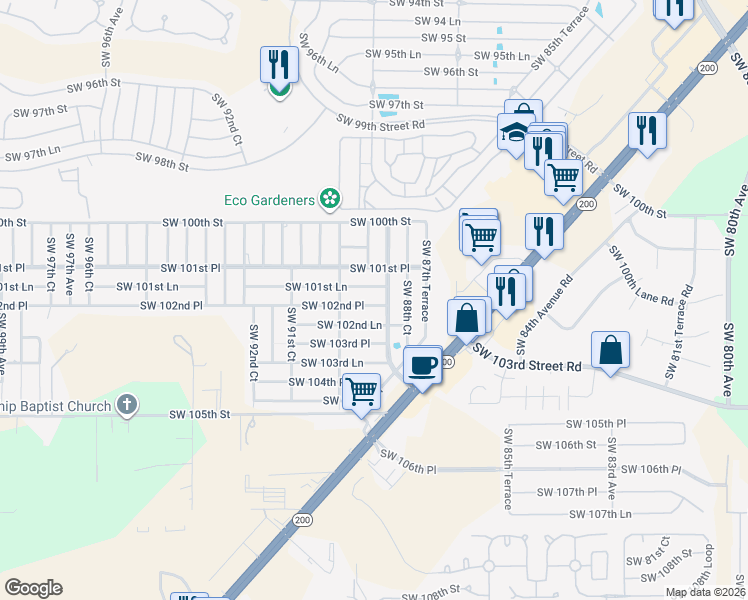 map of restaurants, bars, coffee shops, grocery stores, and more near 8917 Southwest 102nd Place in Ocala