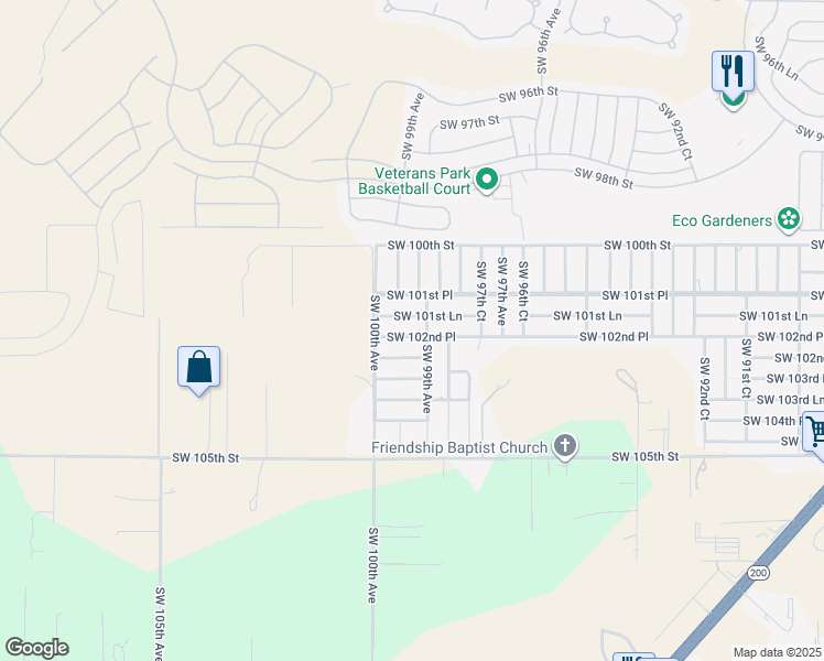 map of restaurants, bars, coffee shops, grocery stores, and more near 9921 Southwest 102nd Place in Ocala