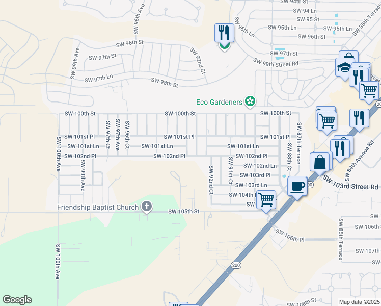 map of restaurants, bars, coffee shops, grocery stores, and more near 9401 Southwest 102nd Place in Ocala