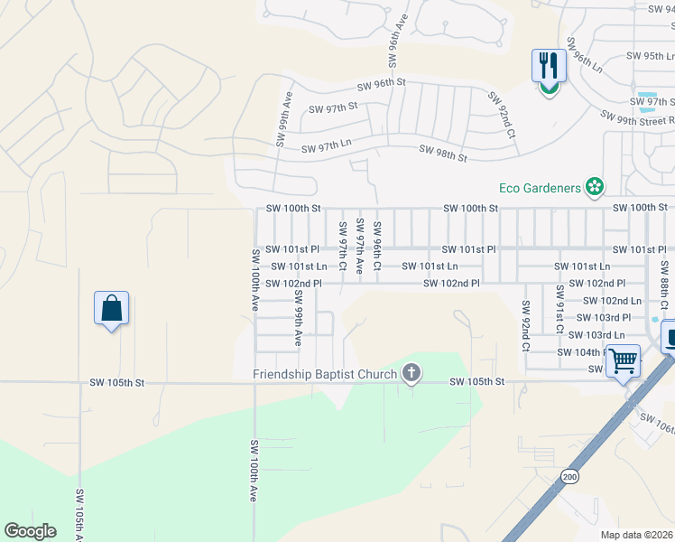 map of restaurants, bars, coffee shops, grocery stores, and more near 10191 Southwest 97th Court in Ocala