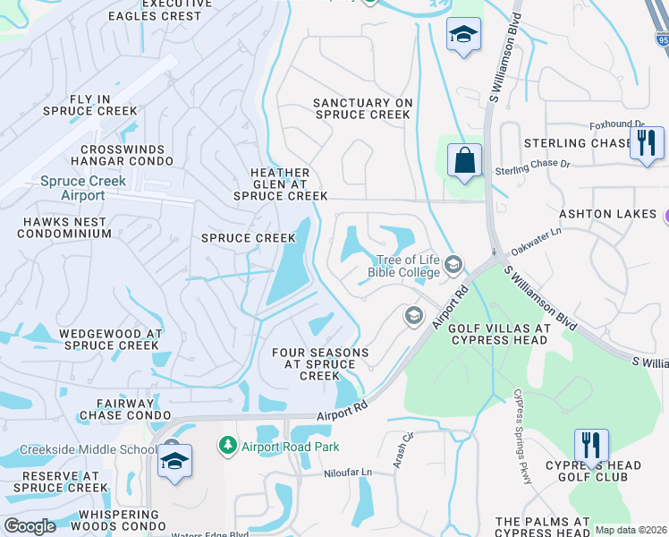 map of restaurants, bars, coffee shops, grocery stores, and more near 6071 Sabal Creek Boulevard in Port Orange