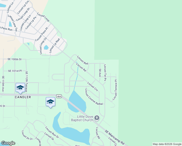 map of restaurants, bars, coffee shops, grocery stores, and more near 345-349 Locust Road in Ocala