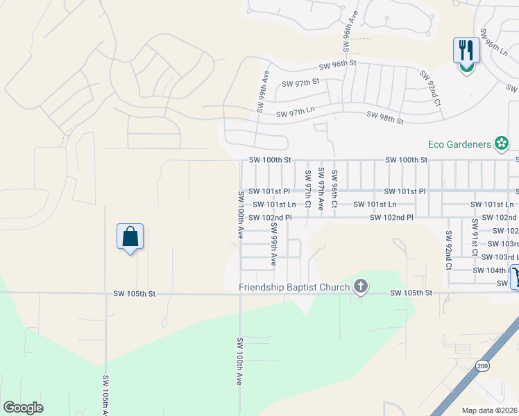 map of restaurants, bars, coffee shops, grocery stores, and more near 9921 Southwest 102nd Place in Ocala