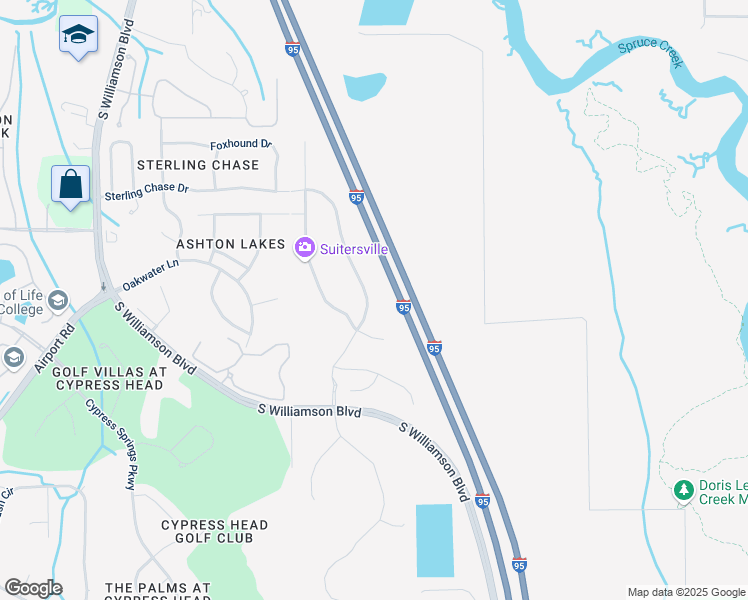 map of restaurants, bars, coffee shops, grocery stores, and more near 6279 Woodhaven Village Drive in Port Orange