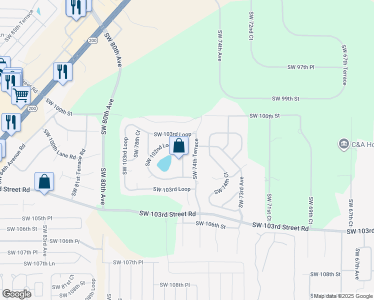 map of restaurants, bars, coffee shops, grocery stores, and more near 7696 Southwest 102nd Loop in Ocala