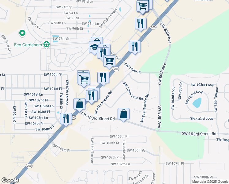 map of restaurants, bars, coffee shops, grocery stores, and more near 8347 Southwest 101st Place Road in Ocala