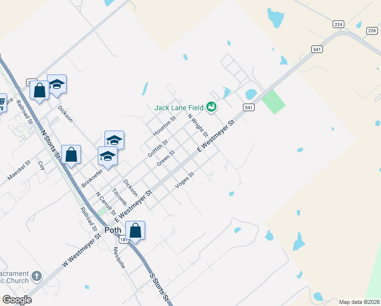 map of restaurants, bars, coffee shops, grocery stores, and more near 116 Matlock in Poth