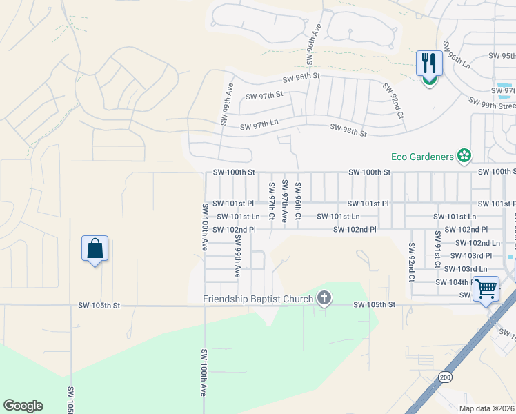 map of restaurants, bars, coffee shops, grocery stores, and more near 9841 Southwest 101st Place in Ocala