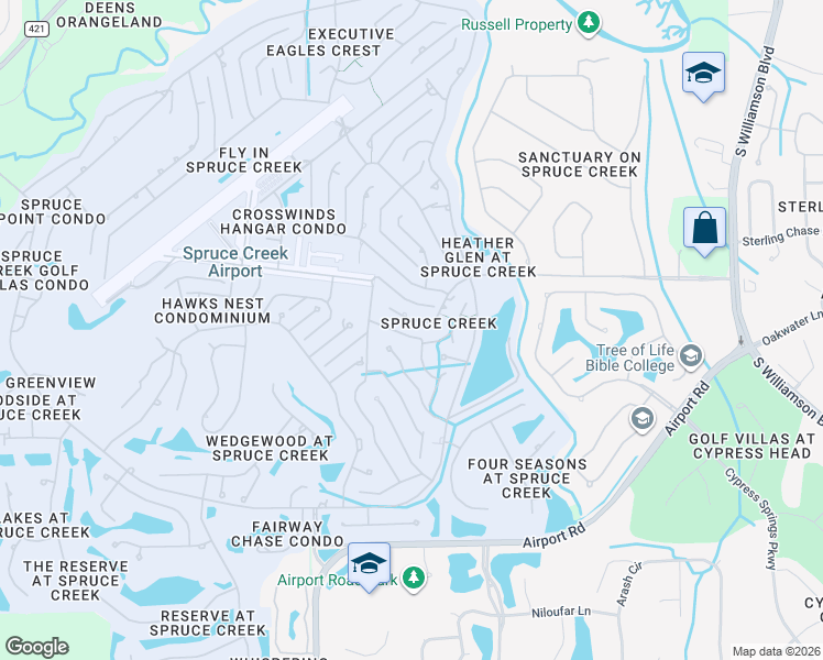 map of restaurants, bars, coffee shops, grocery stores, and more near 1810 Roscoe Turner Trail in Port Orange