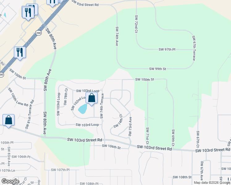 map of restaurants, bars, coffee shops, grocery stores, and more near 7420 Southwest 100th Place in Ocala