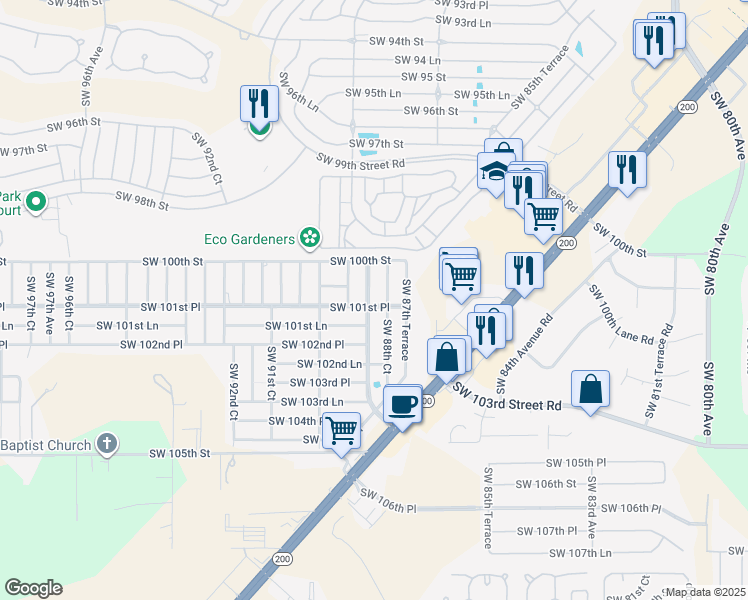 map of restaurants, bars, coffee shops, grocery stores, and more near 10097 Southwest 88th Terrace in Ocala