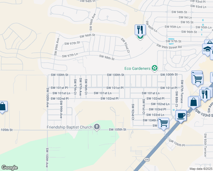 map of restaurants, bars, coffee shops, grocery stores, and more near 9461 Southwest 101st Place in Ocala