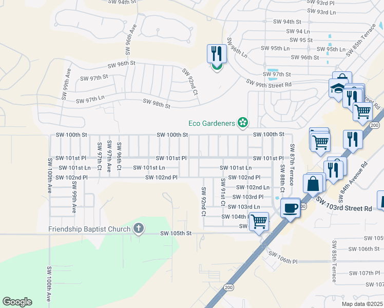 map of restaurants, bars, coffee shops, grocery stores, and more near 9281 Southwest 101st Place in Ocala