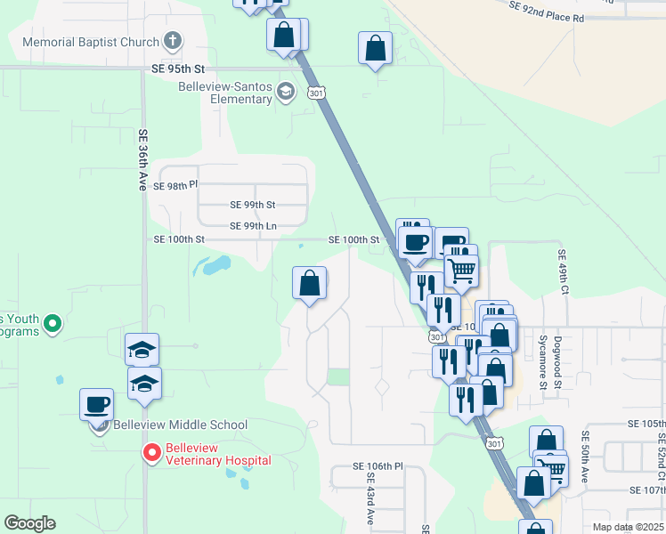 map of restaurants, bars, coffee shops, grocery stores, and more near 10065 Southeast 41st Avenue in Belleview