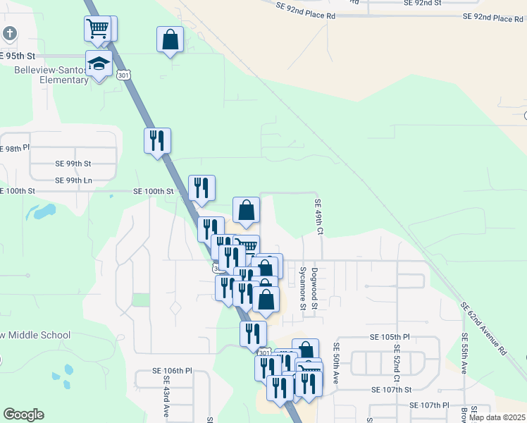 map of restaurants, bars, coffee shops, grocery stores, and more near 10087 Southeast 47th Avenue in Belleview