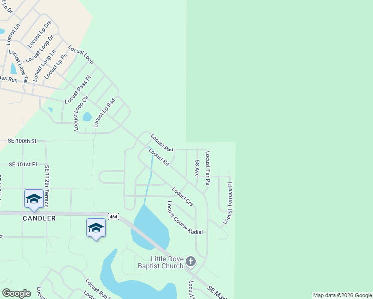 map of restaurants, bars, coffee shops, grocery stores, and more near Locust Lp Trce in Marion County