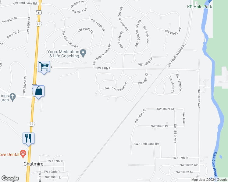 map of restaurants, bars, coffee shops, grocery stores, and more near 19340 Southwest 101st Place Road in Dunnellon