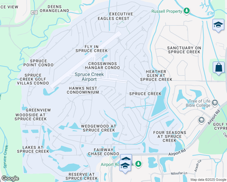 map of restaurants, bars, coffee shops, grocery stores, and more near 2882 Grumman Court in Port Orange