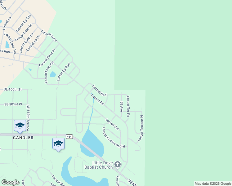 map of restaurants, bars, coffee shops, grocery stores, and more near Locust Lp Trce in Ocala