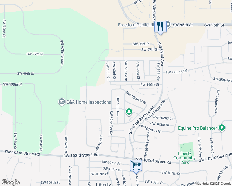 map of restaurants, bars, coffee shops, grocery stores, and more near 10086 Southwest 63rd Avenue in Ocala