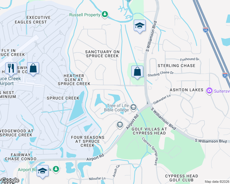 map of restaurants, bars, coffee shops, grocery stores, and more near 6067 Sabal Crossing Court in Port Orange
