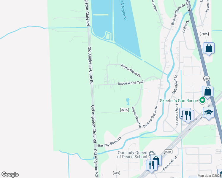 map of restaurants, bars, coffee shops, grocery stores, and more near 333 County Road 201 in Angleton