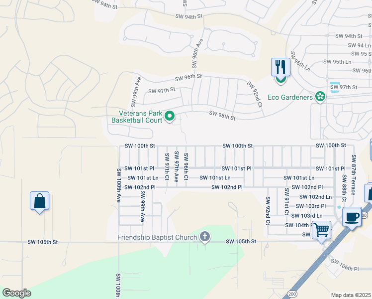 map of restaurants, bars, coffee shops, grocery stores, and more near 10021 Southwest 96th Court in Ocala
