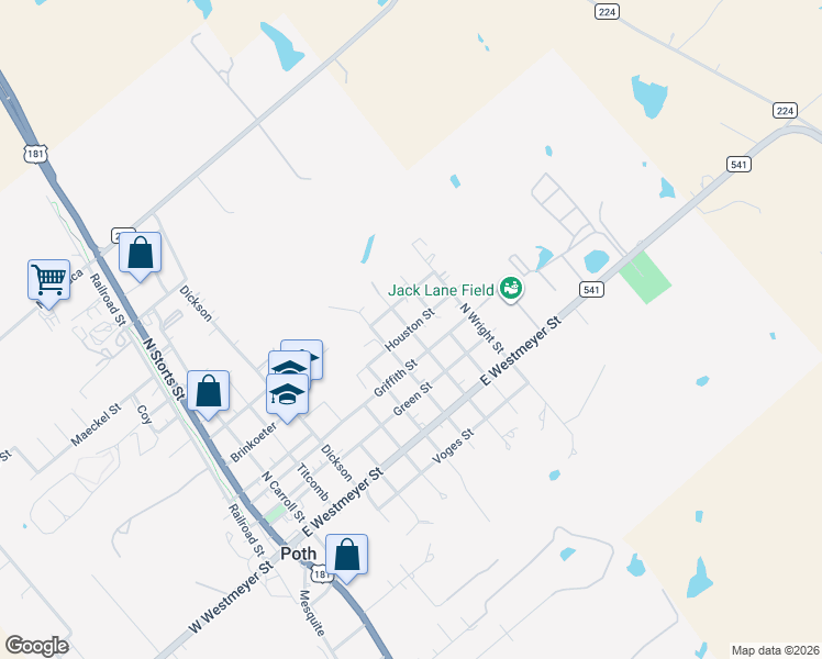 map of restaurants, bars, coffee shops, grocery stores, and more near 900 Houston in Floresville