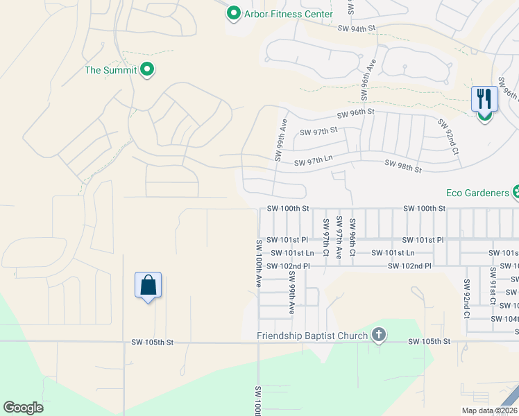 map of restaurants, bars, coffee shops, grocery stores, and more near 10189 Southwest 100th Street in Ocala