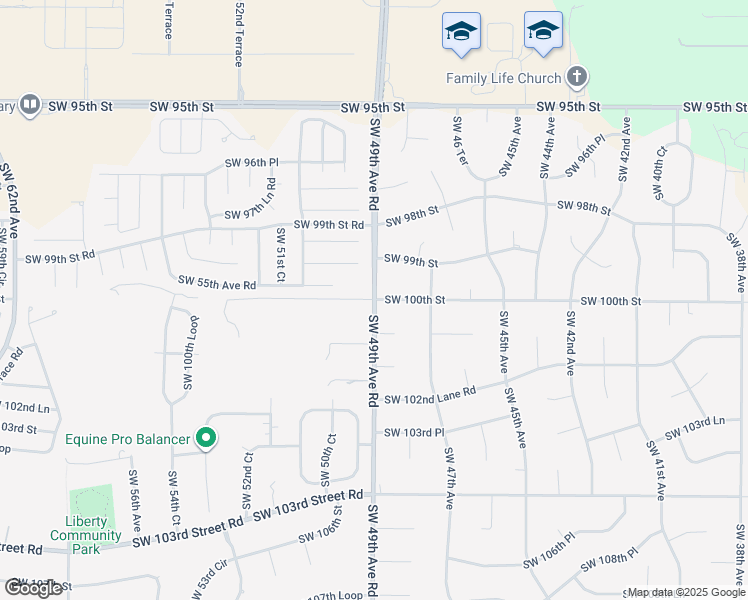 map of restaurants, bars, coffee shops, grocery stores, and more near Southwest 100th Street in Ocala