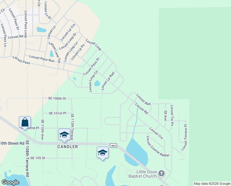map of restaurants, bars, coffee shops, grocery stores, and more near 311-323 Locust Road in Ocala