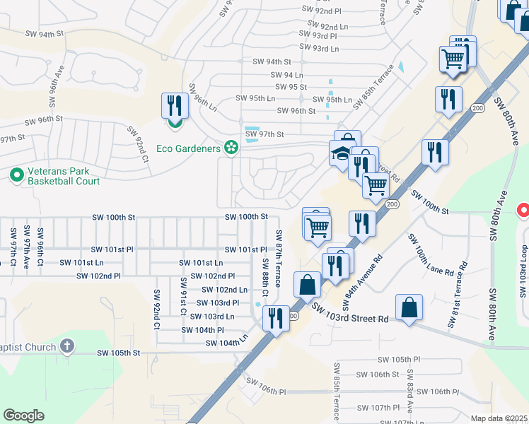 map of restaurants, bars, coffee shops, grocery stores, and more near 8868 Southwest 97th Lane Road in Ocala