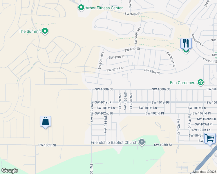 map of restaurants, bars, coffee shops, grocery stores, and more near 9865 Southwest 99th Loop in Ocala
