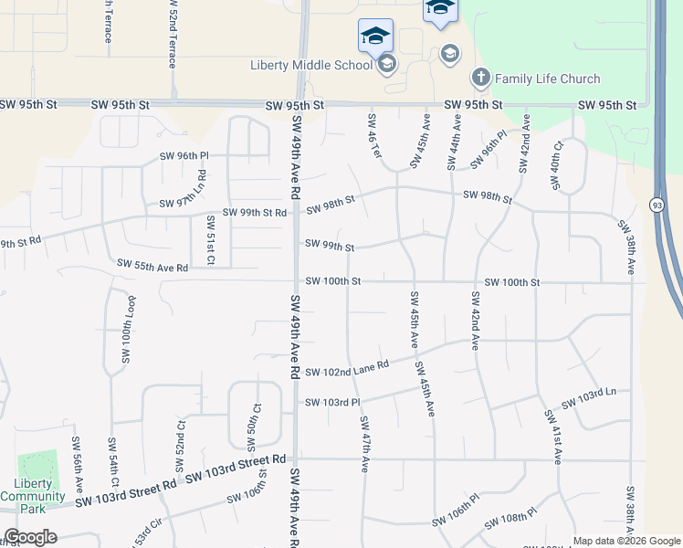 map of restaurants, bars, coffee shops, grocery stores, and more near 4725 Southwest 100th Street in Ocala