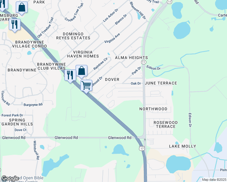 map of restaurants, bars, coffee shops, grocery stores, and more near 292 Circle Drive in DeLand