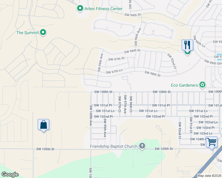 map of restaurants, bars, coffee shops, grocery stores, and more near 9865 Southwest 99th Loop in Ocala