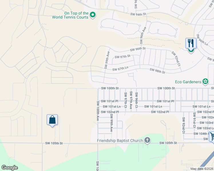 map of restaurants, bars, coffee shops, grocery stores, and more near 9887 Southwest 99th Loop in Ocala