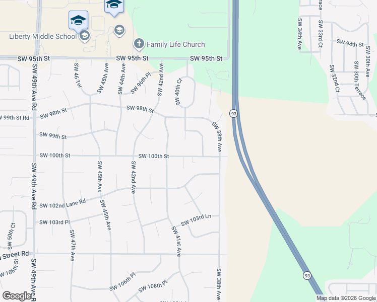 map of restaurants, bars, coffee shops, grocery stores, and more near 4069 Southwest 100th Street in Ocala