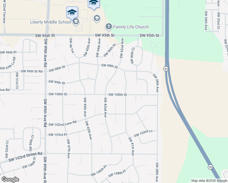 map of restaurants, bars, coffee shops, grocery stores, and more near 4165 Southwest 100th Street in Ocala