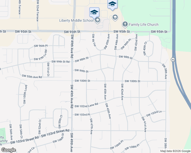 map of restaurants, bars, coffee shops, grocery stores, and more near 9980 Southwest 46th Court in Ocala