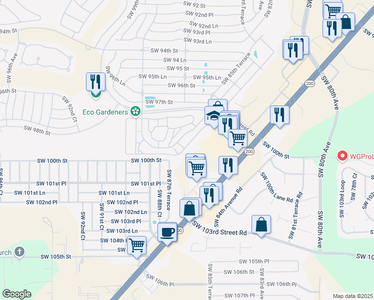 map of restaurants, bars, coffee shops, grocery stores, and more near 8686 Southwest 97th Lane Road in Ocala