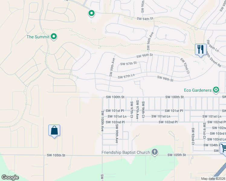 map of restaurants, bars, coffee shops, grocery stores, and more near 9887 Southwest 99th Loop in Ocala