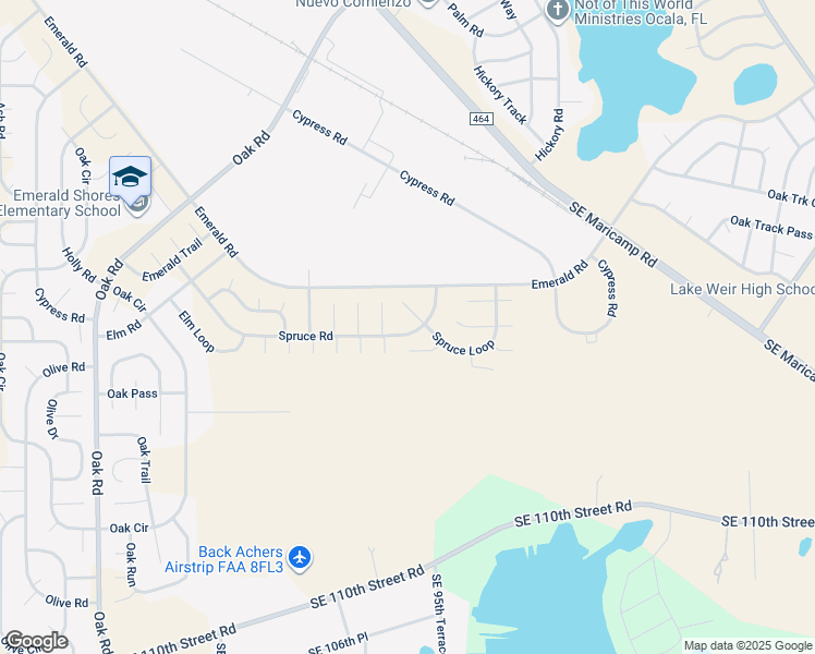 map of restaurants, bars, coffee shops, grocery stores, and more near 117 Spruce Road in Ocala