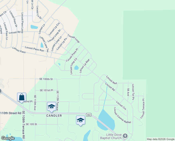 map of restaurants, bars, coffee shops, grocery stores, and more near Locust Loop Circle in Ocala