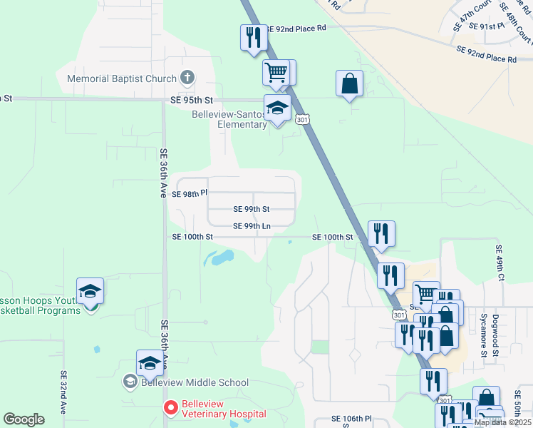 map of restaurants, bars, coffee shops, grocery stores, and more near 4032 Southeast 98th Place in Belleview